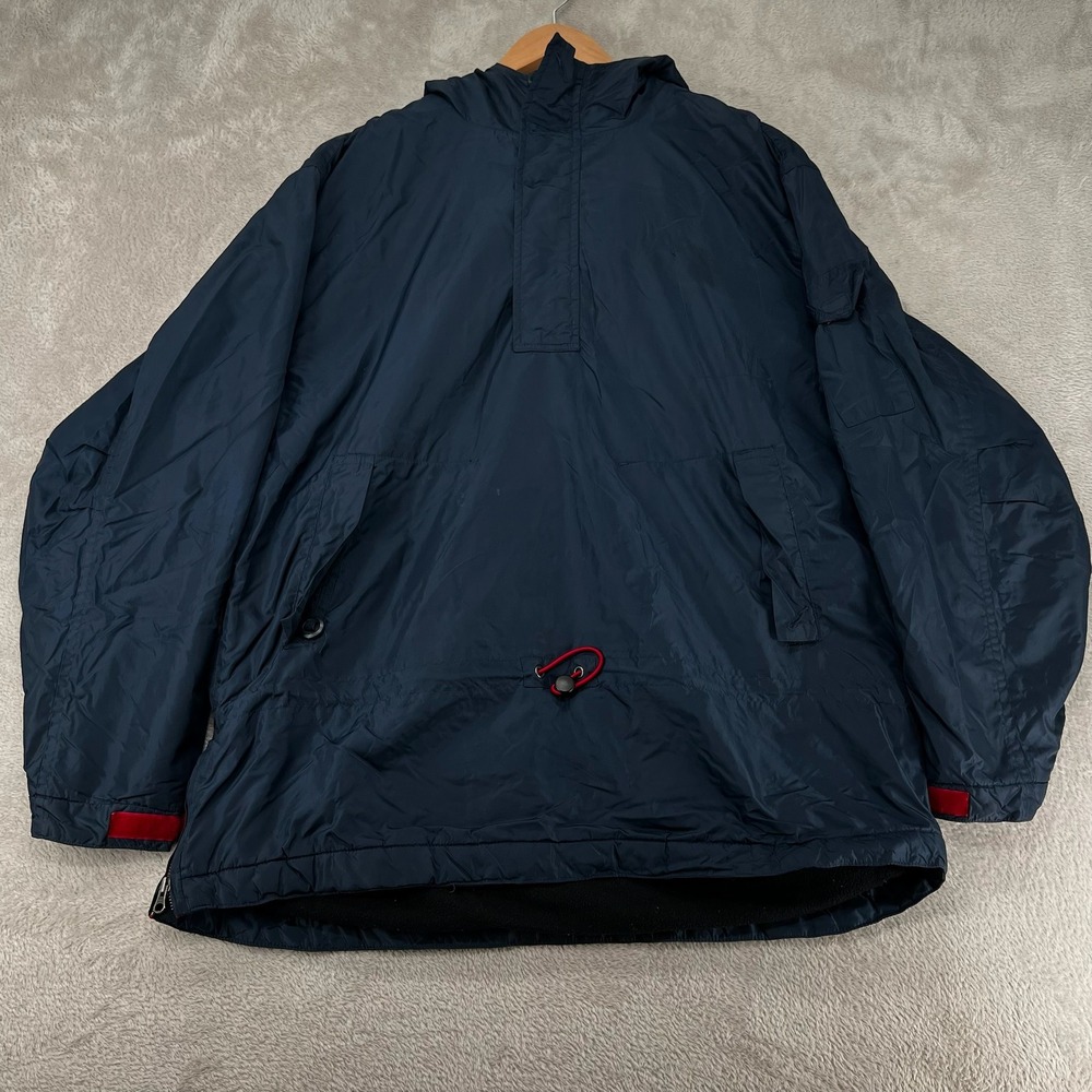Gap Mens Anorak Pullover Jacket XL Blue Preowned Stains Fleece Lined Hooded